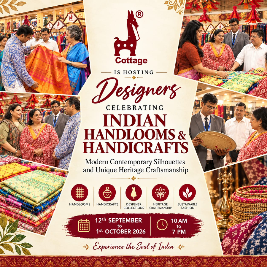 Designer Atelier event poster for the Central Cottage Industries Emporium, New Delhi, 12 September–1 October 2026, 10 AM–7 PM