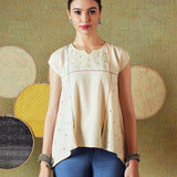 Hand Embroidery Flared Top Stripes Creamy White