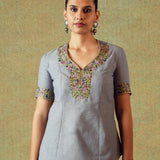 Hand Embroidery Tunic Princess Cut Grey
