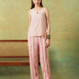 Flared Bottom Pants Pink Wide Stripes