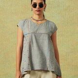 Hand Embroidered Flared Top Grey