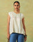 Creamy white flared top with hand embroidery, checks and thin stripes – RA Studio