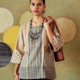 Beige block-printed tunic with princess line and embroidered pocket – RA Studio