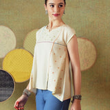Hand Embroidery Flared Top Stripes Creamy White