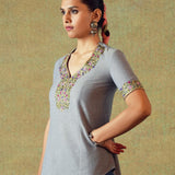 Hand Embroidery Tunic Princess Cut Grey