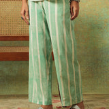 Flared Bottom Pants Green Wide Stripes