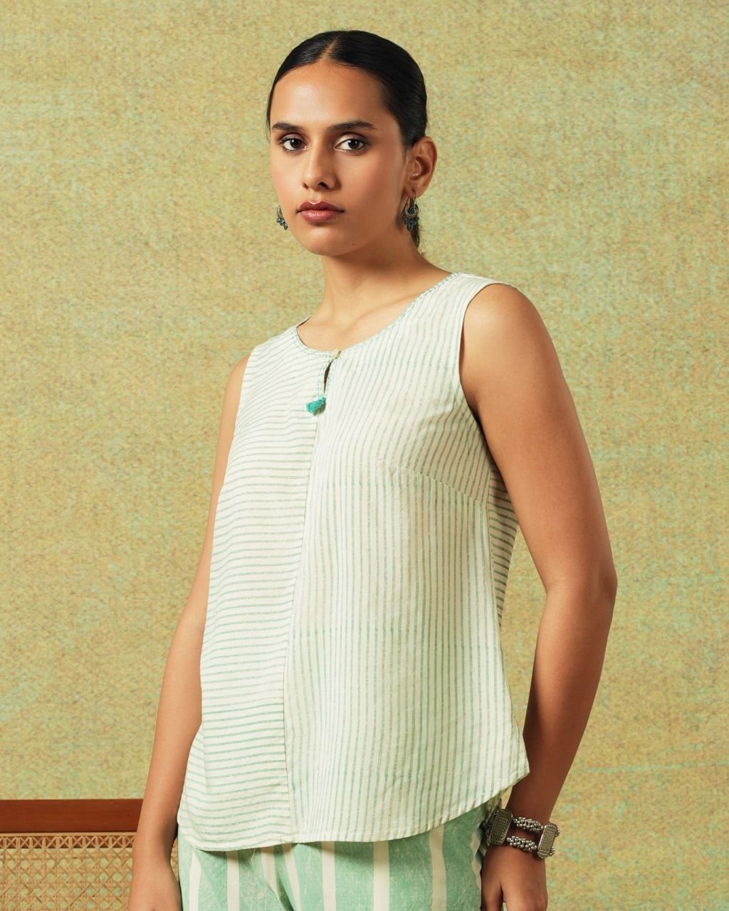 Sleeveless Tunic Green Thin Stripes