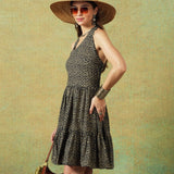 Dress Halter Neck Crinkled Jaipur Block Print Jaal Print Black