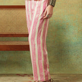 Flared Bottom Pants Pink Wide Stripes