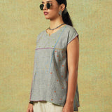 Hand Embroidered Flared Top Grey