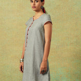 Short-sleeved grey A-line dress with subtle black and white accents – RA Studio