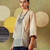 Beige block-printed tunic with princess line and embroidered pocket – RA Studio