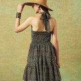 Dress Halter Neck Crinkled Jaipur Block Print Jaal Print Black