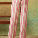 Flared Bottom Pants Pink Wide Stripes