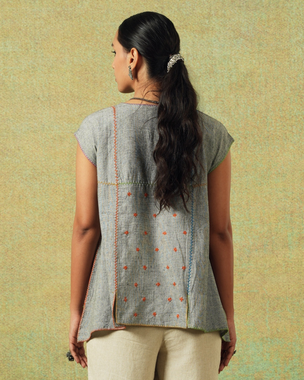 Hand Embroidered Flared Top Grey