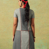 Patchwork dress in shades of grey with bold orange side pocket – RA Studio