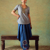 Hand Embroidery Tunic Princess Cut Grey