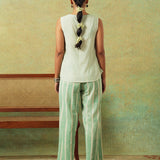 Flared Bottom Pants Green Wide Stripes