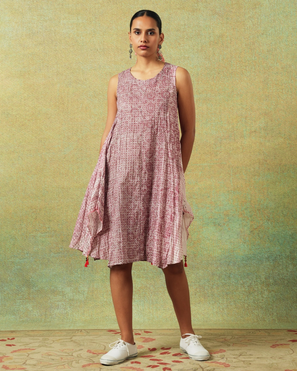 Crinkled Burgundy Breezy Shift Dress Gently Flared Dress