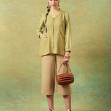 Block Printed Shirt with Pockets Green Stripe and Dot