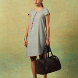 Short-sleeved grey A-line dress with subtle black and white accents – RA Studio