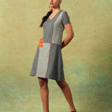 Patchwork dress in shades of grey with bold orange side pocket – RA Studio