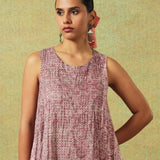 Crinkled Burgundy Breezy Shift Dress Gently Flared Dress
