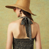 Dress Halter Neck Crinkled Jaipur Block Print Jaal Print Black