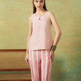 Flared Bottom Pants Pink Wide Stripes
