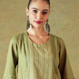 Green Block Printed Tunic Princess Line Cut with Embroidered Pocket