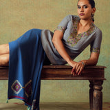 Hand Embroidery Tunic Princess Cut Grey