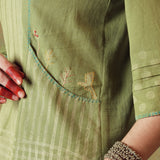 Green Block Printed Tunic Princess Line Cut with Embroidered Pocket