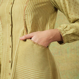 Block Printed Shirt with Pockets Green Stripe and Dot