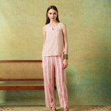 Flared Bottom Pants Pink Wide Stripes