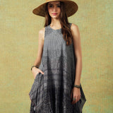 Crinkled Black Grey Breezy Shift Dress Gently Flared Dress