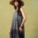 Crinkled Black Grey Breezy Shift Dress Gently Flared Dress
