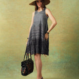 Crinkled Black Grey Breezy Shift Dress Gently Flared Dress