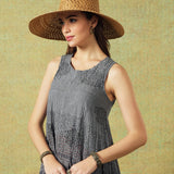 Crinkled Black Grey Breezy Shift Dress Gently Flared Dress