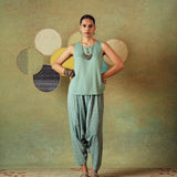 Turkish Pants Stripe and Moth Block Print Green