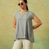 Hand Embroidered Flared Top Grey