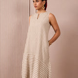 Sleeveless Hand Block Printed Dress with Vertical and Diagonal Stripes