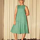 Sleeveless Hand Block Printed Dress with Vertical and Diagonal Stripes