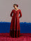 RA Studio Maroon Block Printed Coord Set Flared Dress with Contrast Cuffs and Gold Dot Skirt