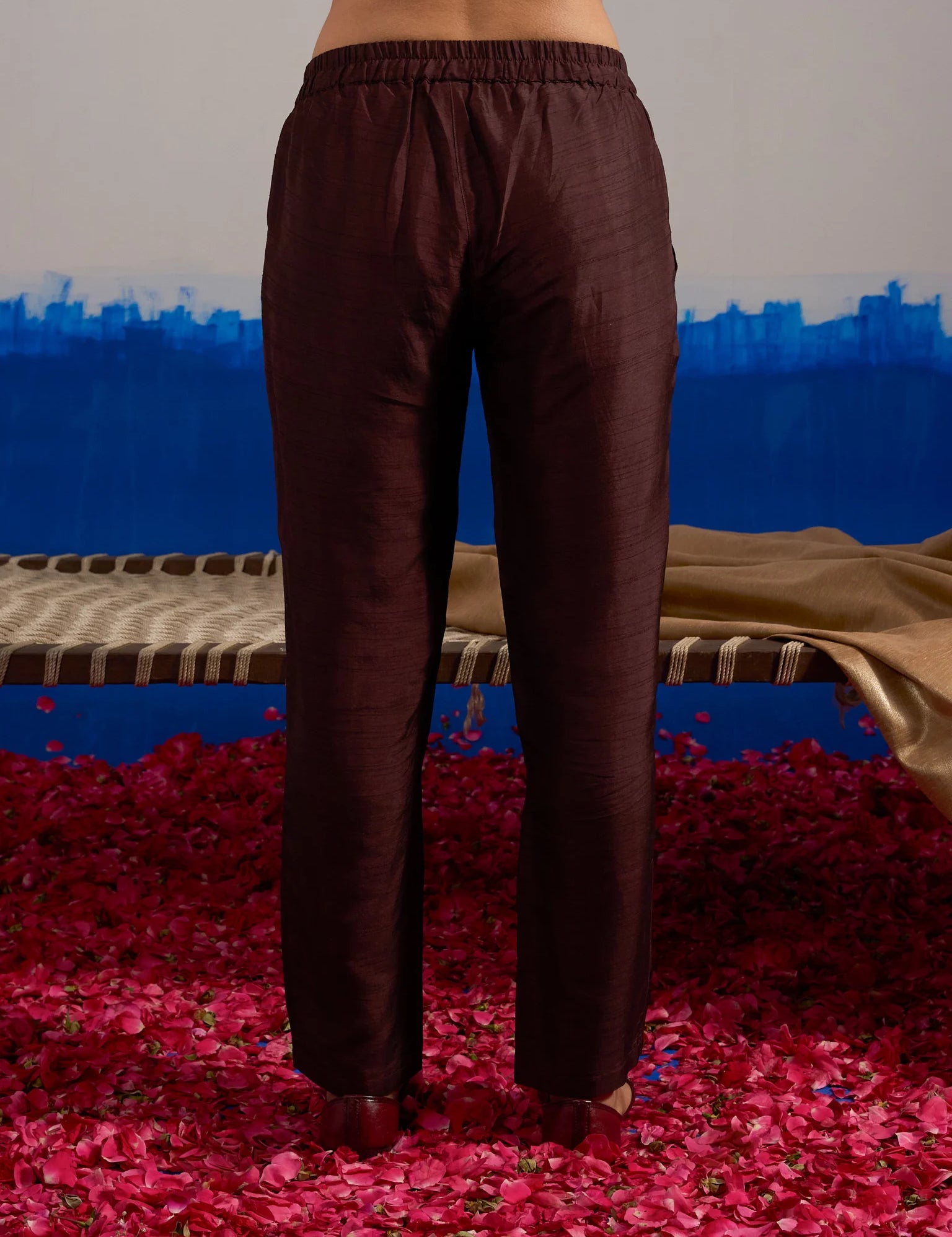 RA Studio Wine Red Silk Formal Pants with Side Zip