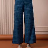 RA Studio Blue Flared Pants with Gold Dot Block Print Detailing