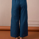 RA Studio Blue Flared Pants with Gold Dot Block Print Detailing