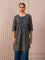 RA Studio Blue Pleated Front Open Kurta in Gold Block Print