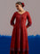 RA Studio Maroon Chintz Block Print Flared Dress with Zig-Zag Border Detailing and Contrast Cuffs