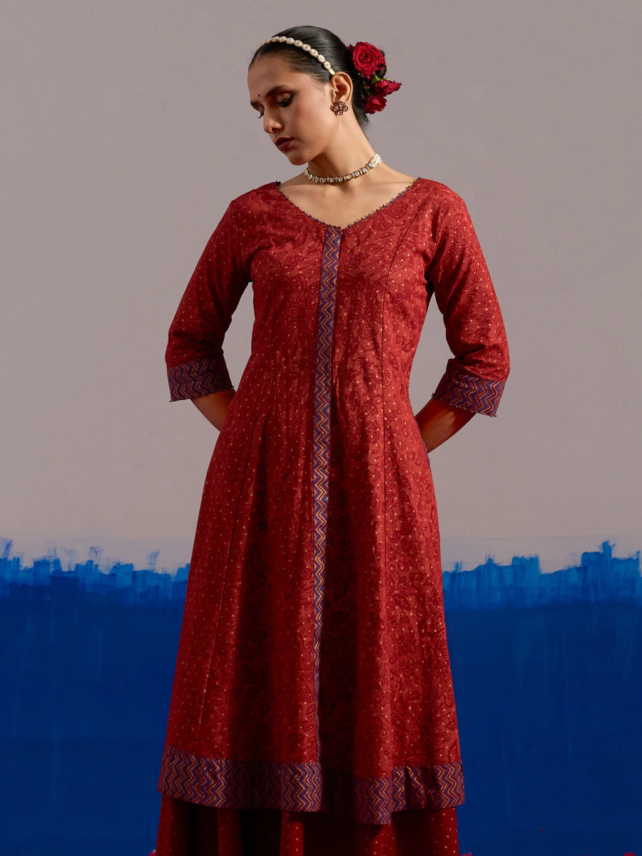 Women’s Maroon Chintz Block Print Dress