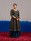 RA Studio Olive Blue Chintz Block Print Flared Dress with Zig-Zag Border Detailing and Contrast Cuffs